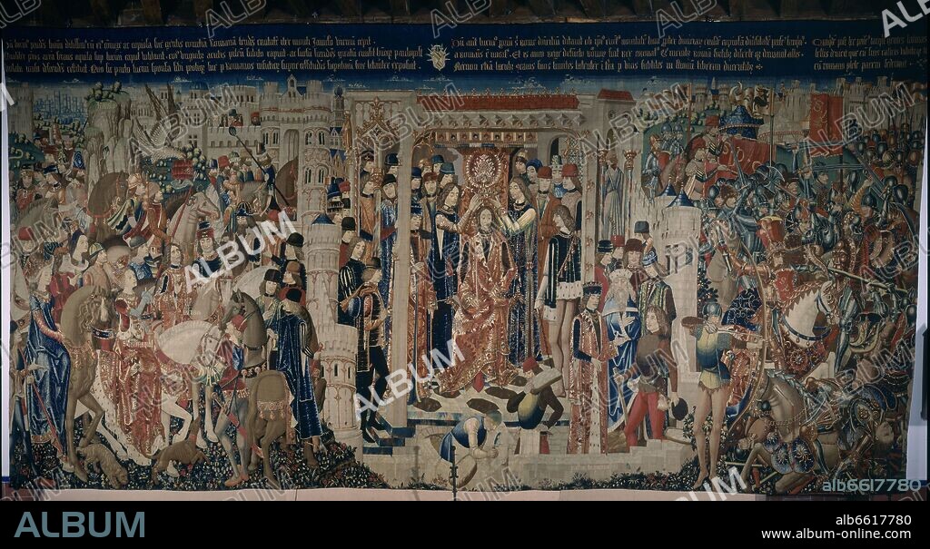 TALLER DE TOURNAI (S XV). CORONACION DE TARQUINO PRISCO - TAPIZ DEL SIGLO XV - 8,53x4,31 -  TALLER DE TOURNAI - RESTAURADO.