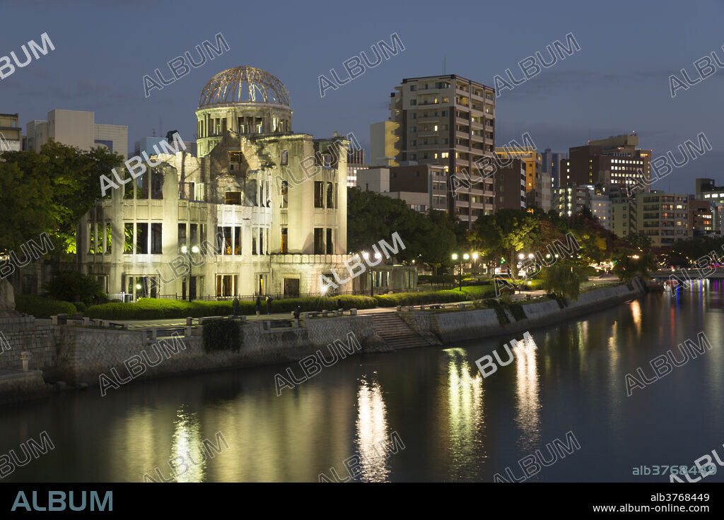 Atomic Bomb Dome at night, UNESCO World Heritage Site, Hiroshima, Western Honshu, Japan, Asia.