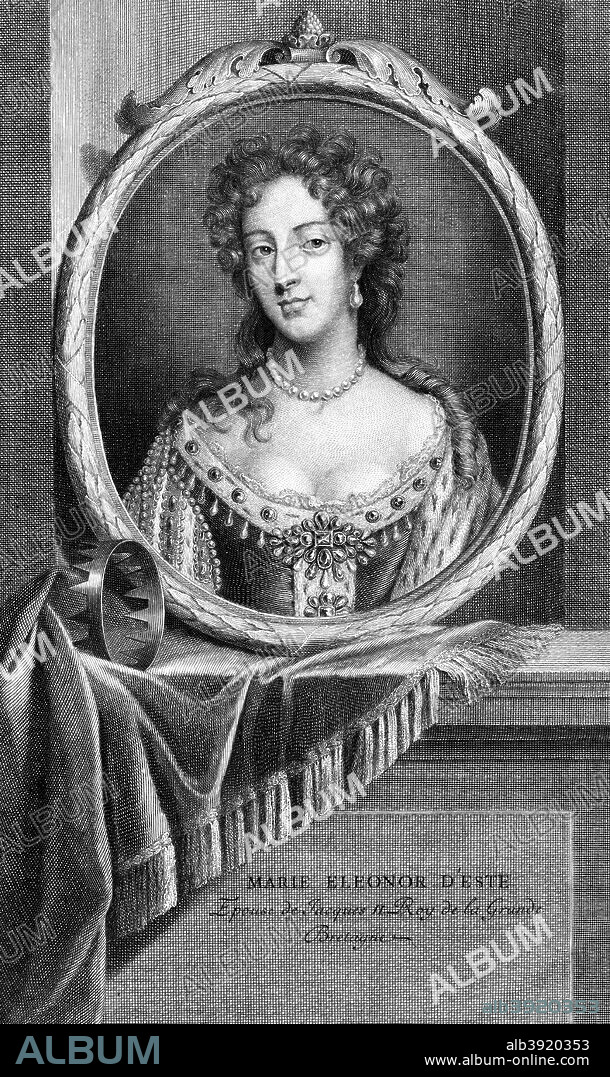 Mary of Modena, Queen Consort of King James II of Great Britain. Maria d'Este (1658-1718) was the second wife of James II. They were married in 1673 when James was still Duke of York.