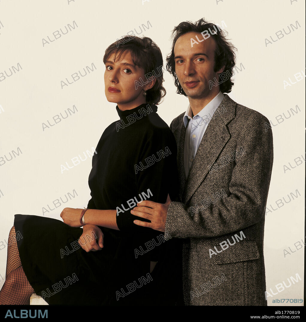 Portrait of Roberto Benigni and Nicoletta Braschi. Portrait of Italian actor and director Roberto Benigni with Italian actress Nicoletta Braschi, his future wife. 1984.