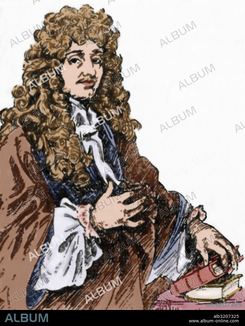 HUYGENS o HUYGHENS, Christiaan (La Haya,1629-La Haya,1695). Matemático, astrónomo y físico holandés, que trabajó principalmente en Francia. Extendió y dió cohesión al cálculo de probabilidades, diseñó un telescópio, inventó el péndulo regulador con muelle en espiral y atribuyó a la luz el carácter de fenómeno ondulatorio. Grabado coloreado.