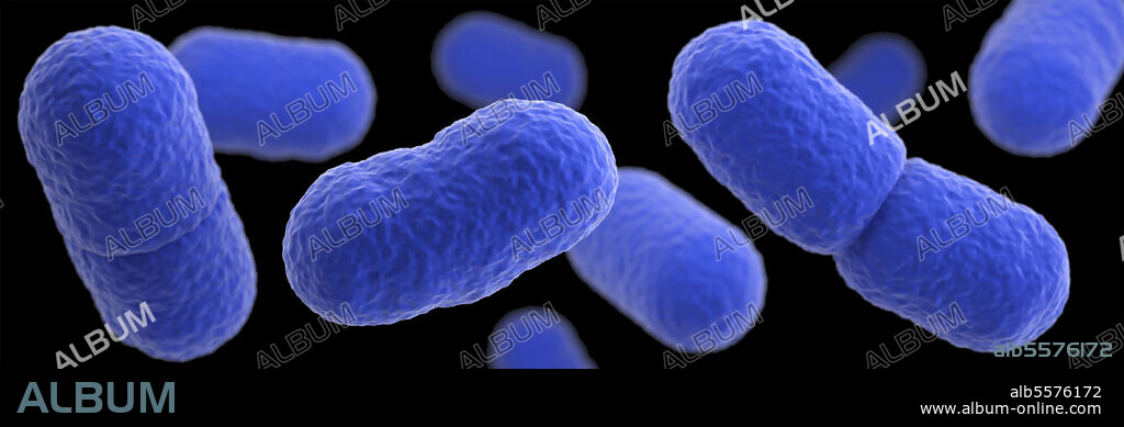 3D illustration of a grouping of Listeria monocytogenes bacteria. This artistic recreation is based upon scanning electron microscopic (SEM) imagery.