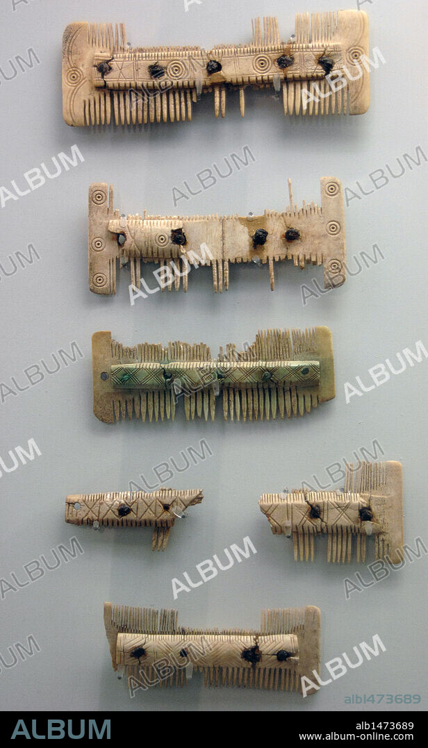 Roman combs. Ivory, horn and bone. Crypta Balbi. National Roman Museum. Rome. Italy.