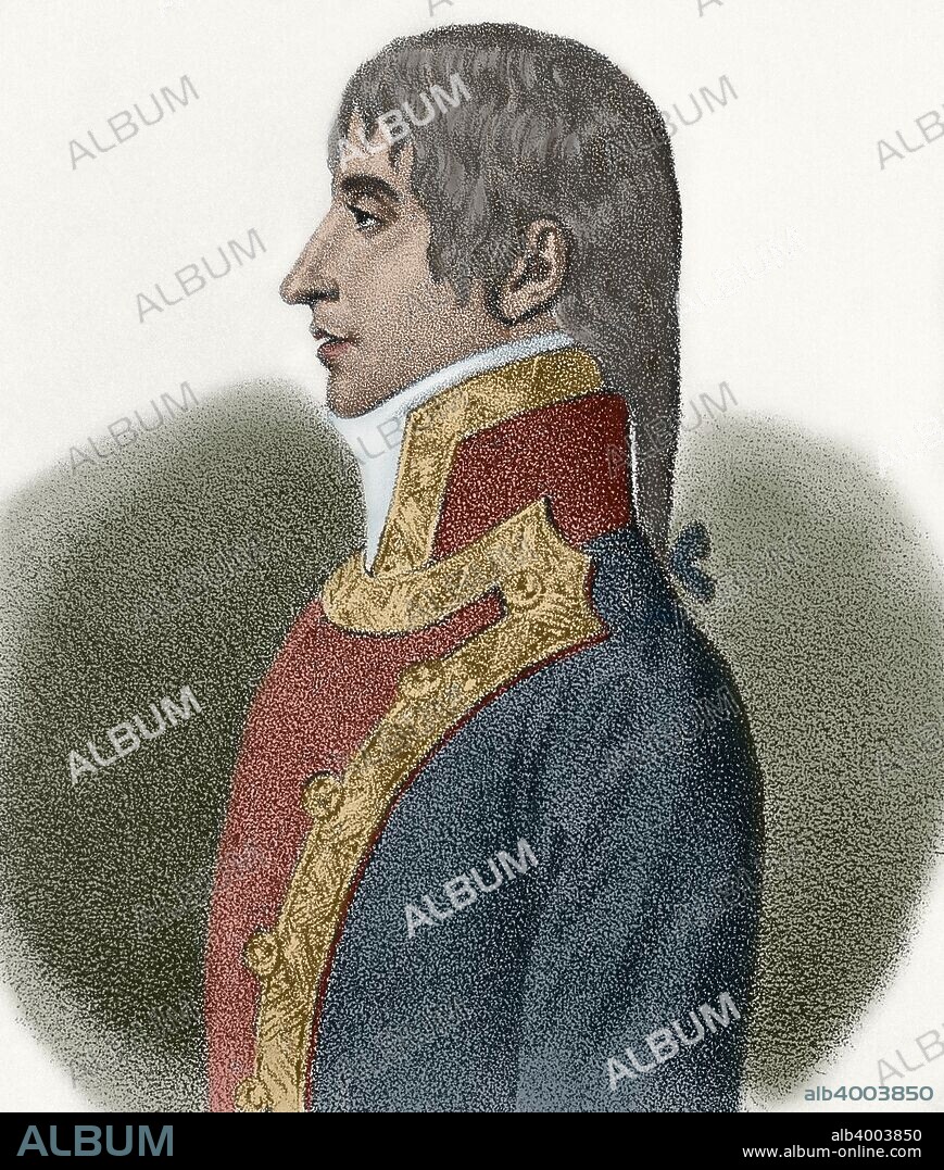 Cosme Damian Churruca y Elorza (Motrico,1761-Battle of Trafalgar,1805). Spanish mariner, an Admiral of the Royal Spanish Armada. He was part of the expedition to explore the Strait of Magellan (1788). Lithography from Historia de la Marina Real Espan_ola, 19th century. Later colouration.