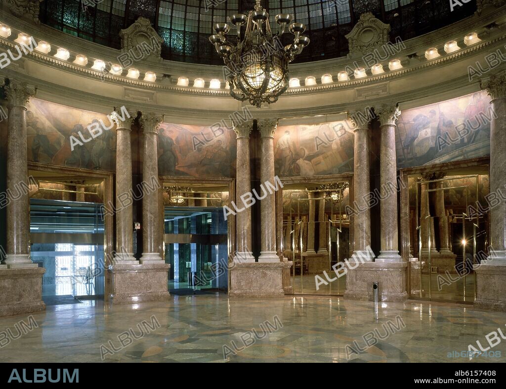RICARDO BASTIDA Y BILBAO (1879-1953). ROTONDA CENTRAL ENTRADA AL VESTIBULO FRESCOS DE AURELIO ARTETA.