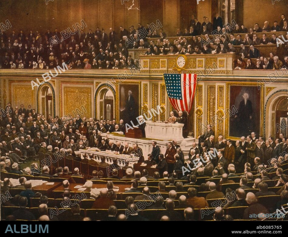 1. Weltkrieg / USA 1917-18: Kriegseintritt der USA (6. April 1917) nach Erklärung des "uneingeschränkten U-Boot-Krieges" durch das Deutsche Reich.-2.April 1917: Botschaft Präsident Woodrow Wilsons an den Kongreß, Deutschland den Krieg zu erklären.-Foto.
