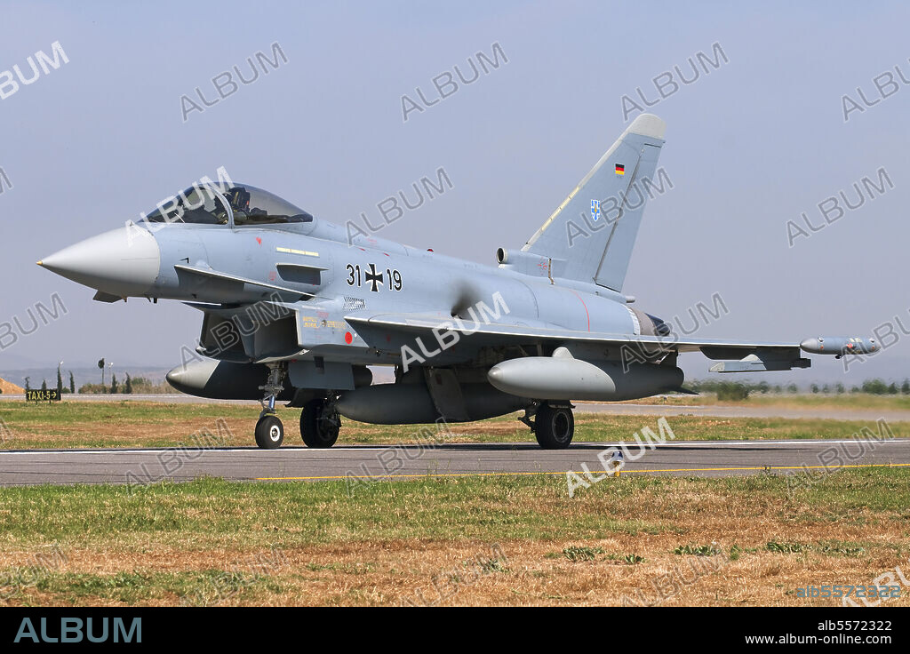 A German Air Force (Luftwaffe) Eurofighter EF-2000 Typhoon taxiing at Izmir Air Station, Turkey, during the 100th Anniversary of the Turkish Air Force.