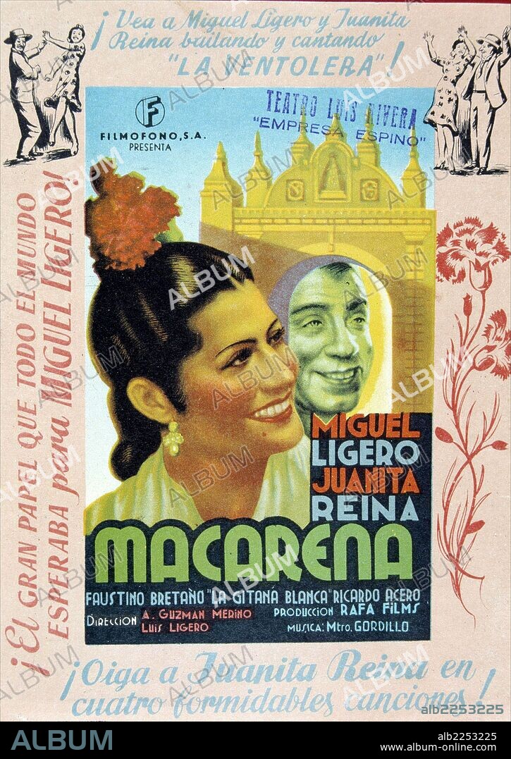 PELICULA : MACARENA , 1944. DIRECTOR , GUZMAN MERINO Y LUIS LIGERO. ACTORES , MIGUEL LIGERO Y JUANITA REINA.