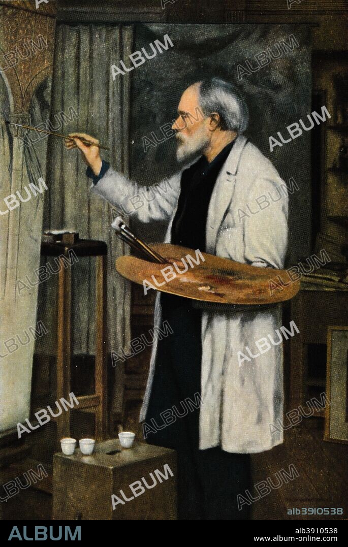 'Sir Edward Burne-Jones', 1898, (1917). A portrait of Edward Burne-Jones (1833-1898) by his son Philip Edward Burne-Jones (1861-1926). Painting held at the National Portrait Gallery, London. From Bibby's Annual 1917, [J. Bibby & Sons, Liverpool, 1917].