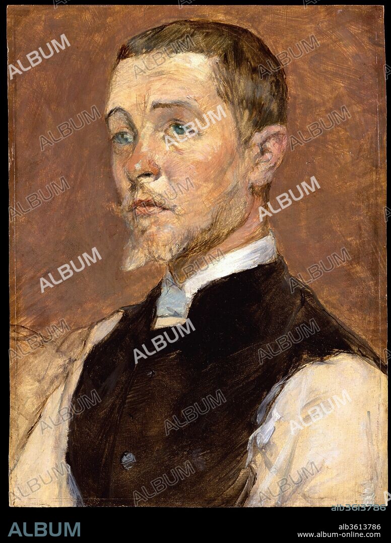 Albert (René) Grenier (1858-1925). Artist: Henri de Toulouse-Lautrec (French, Albi 1864-1901 Saint-André-du-Bois). Dimensions: 13 3/8 x 10 in. (34 x 25.4 cm). Date: 1887.
Grenier and Lautrec were fellow students in the Paris atelier of academic history painter Fernand Cormon during the 1880s and became fast friends: Lautrec even lived briefly with Grenier and his mistress, Lili, an actress and model, and made several portrayals of the couple. An inscription on the verso of this portrait indicates that it was painted in Lautrec's Montmartre studio in the rue Caulaincourt in 1887. He employed thin, watercolor-like washes of pigment, laid over a fine pencil underdrawing, to produce a sensitive character study of his comrade.