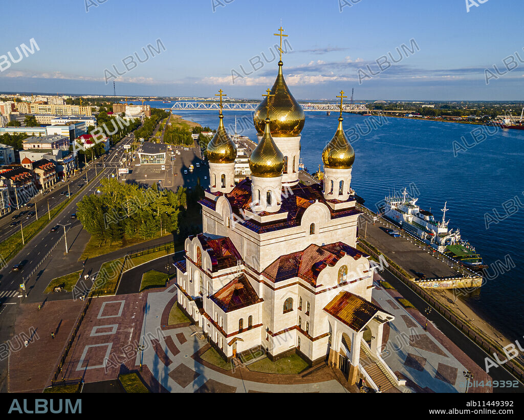 Aerial of the Cathedral of the Archangel, Arkhangelsk, Russia, Europe.