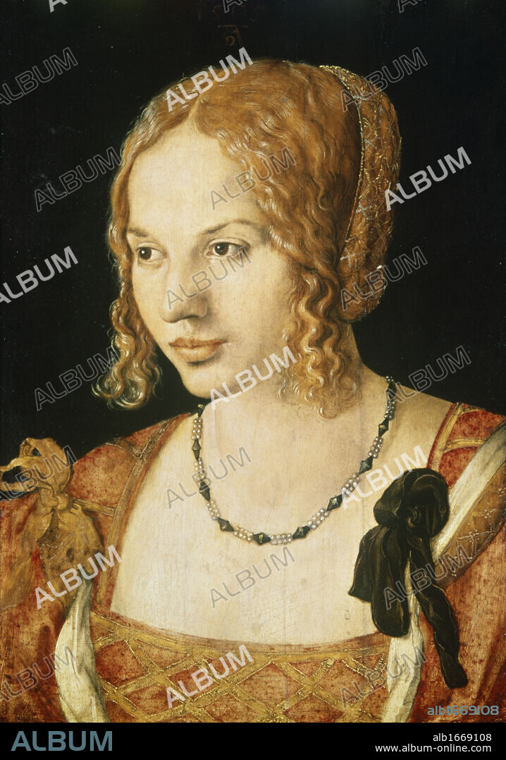 ALBERTO DURERO. Portrait of a Venetian Lady   1505  Albrecht Durer (1471-1528/German)  Oil on Wood Panel    Museum of Art History, Vienna.
