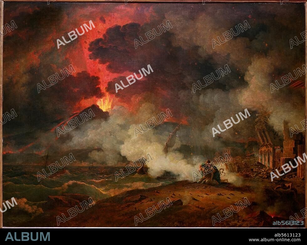 Valenciennes, Pierre-Henri de. 1750-1819. "Vesuvausbruch mit dem Tod des Plinius", 1813. (Plinius d. Ä., gestorben beim Ausbruch des Vesuv 79 n. Chr.). Öl auf Leinwand, 192 × 145 cm. Toulouse, Musée des Augustins.