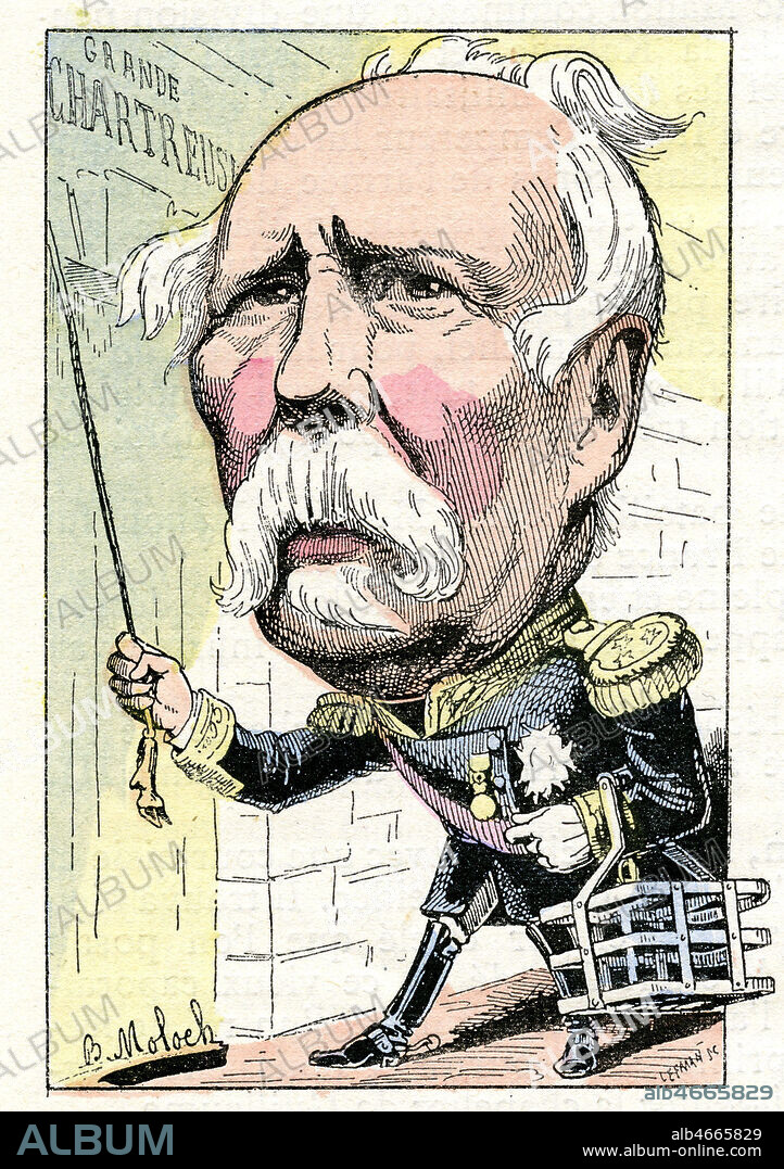 MAC MAHON (1808-1893). Caricature de MOLOCH (1849-1909) pour Le Trombinoscope de 1882, fin 19eme siecle. Credit : Collection KHARBINE-TAPABOR.