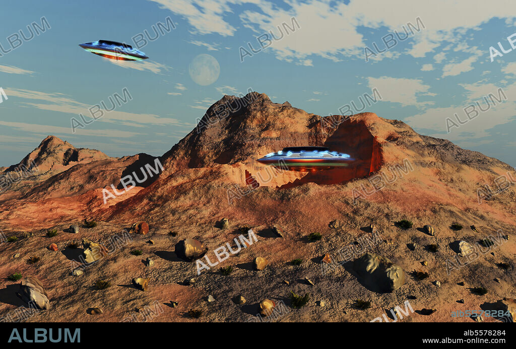 Alien UFOs using a secret entrance to get into Dulce Underground Base In New Mexico, USA.