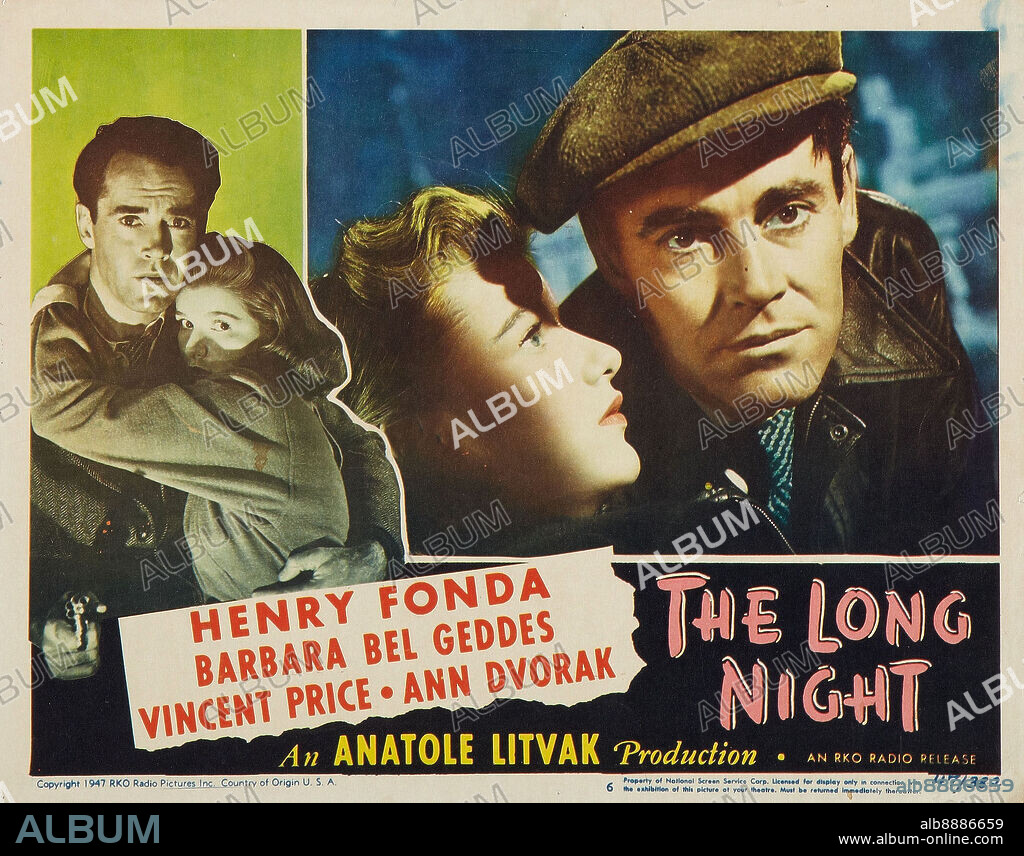 BARBARA BEL GEDDES and HENRY FONDA in THE LONG NIGHT, 1947, directed by ANATOLE LITVAK. Copyright RKO.