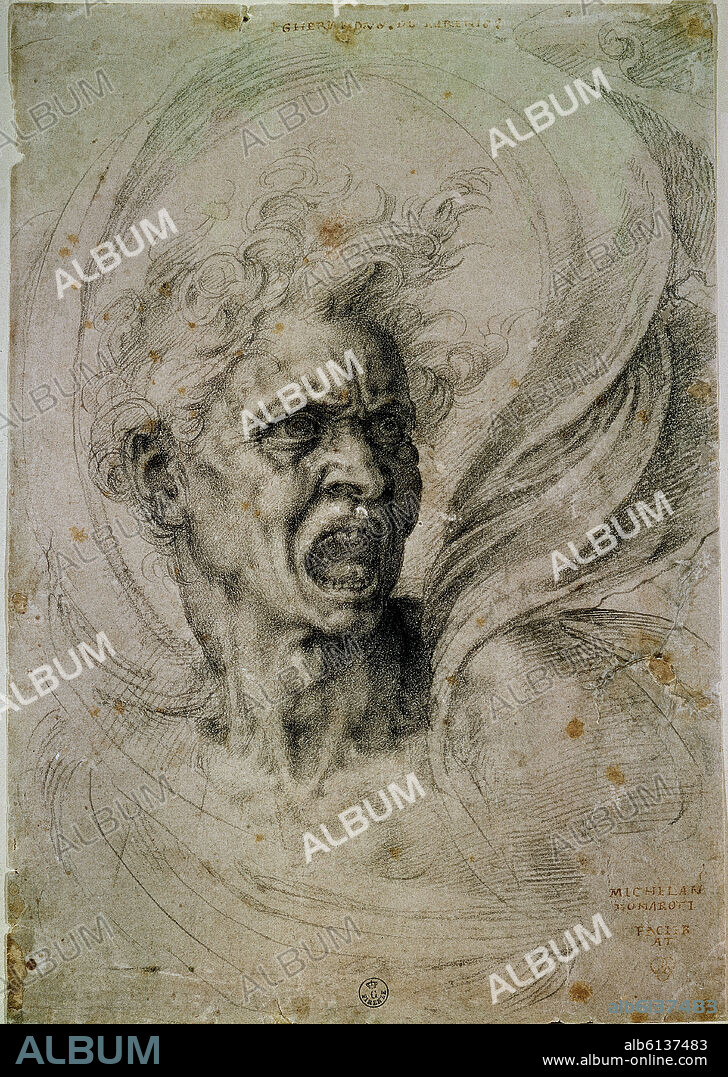 MIGUEL ANGEL. LA FURIA - DIBUJO SIGLO XVI - RENACIMIENTO ITALIANO.