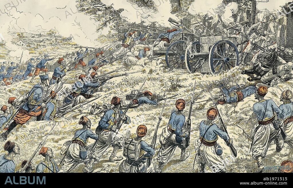 Battle of the Marne, the Zouaves alaunching an assault on a German battery, 1914. World War I, France, 20th century.