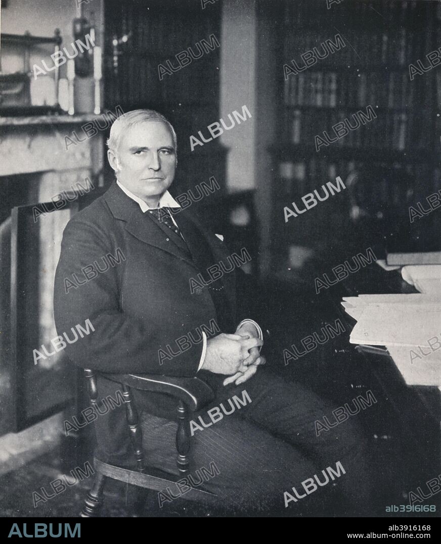 'Sir Robert Finlay in his chambers', c1903. Robert Bannatyne Finlay, 1st Viscount Finlay GCMG, PC, QC, MD (1842?1929), British lawyer, doctor and politician who became Lord Chancellor of Great Britain. From Penrose's Pictorial Annual 1903-4, edited by William Gamble. [A. W. Penrose & Co., London, 1903-4].
