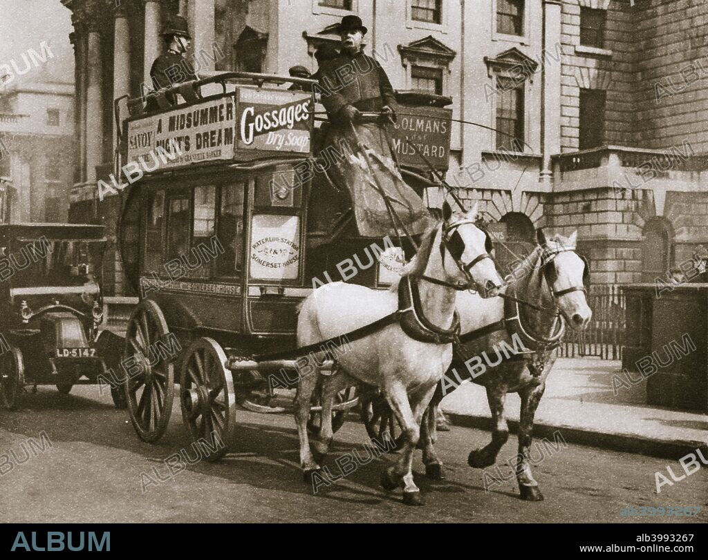 London omnibus, early 20th century. The London Omnibus Company was founded in 1855 to run horse-drawn bus services in the city. In the 1900s it began to switch over to motorised buses, and ran its last horse-drawn service in 1911.