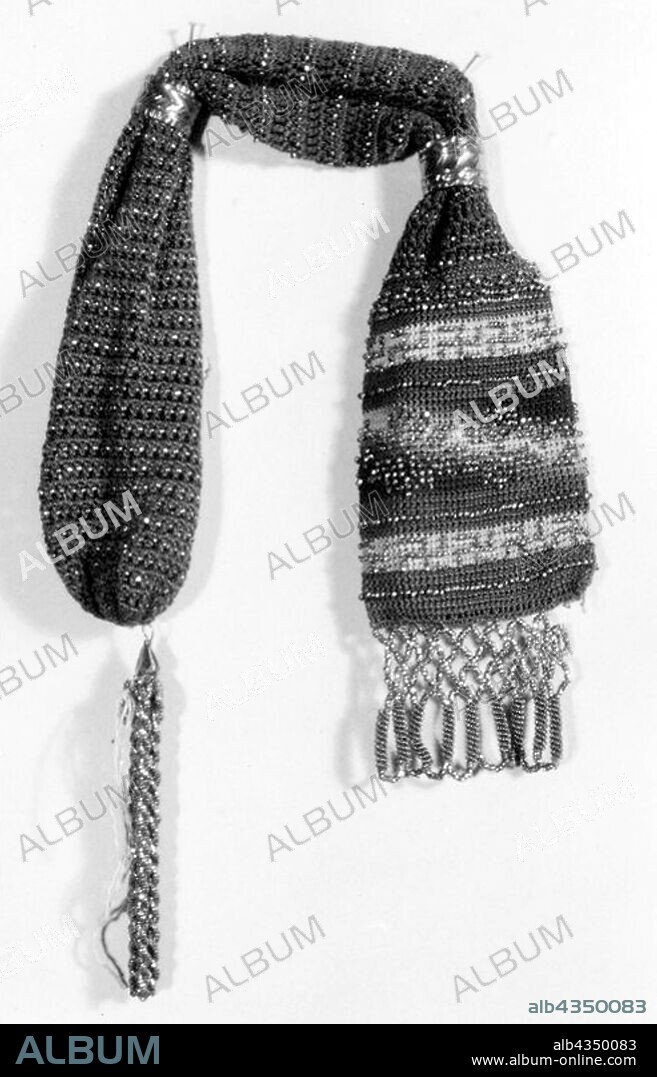 Miser Bag, 1801/50, France or England, France, Steel cut beads, silk crochet, steel findings, trimmed with spiraled wire and beads strung and joined in pattern, 45.3 × 6.4 cm (17 7/8 × 2 1/2 in.).