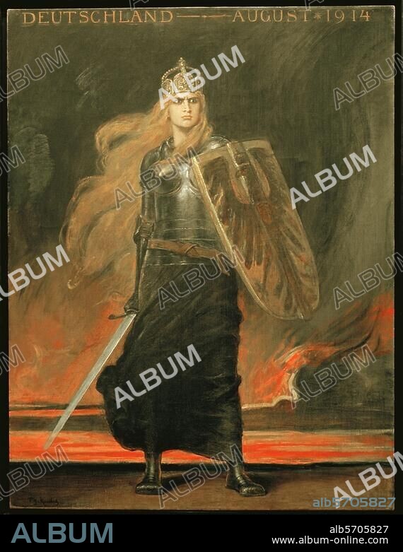 Geschichte:. Deutschland / Germania. "Deutschland - August 1914". Gemälde, 1914, von Friedrich August von Kaulbach (1850-1920). Leimfarbe auf Nessel, 192,5 × 149 cm. Berlin, Deutsches Historisches Museum.