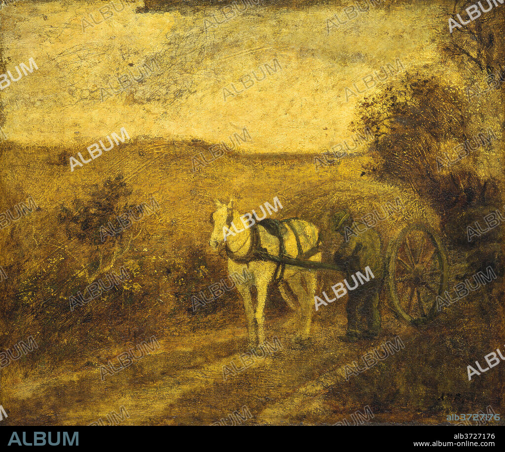 ALBERT PINKHAM RYDER. Mending the Harness. Dated: mid to late 1870s. Dimensions: overall: 48.3 x 57.2 cm (19 x 22 1/2 in.)  framed: 64.8 x 72.7 x 7 cm (25 1/2 x 28 5/8 x 2 3/4 in.). Medium: oil on canvas.