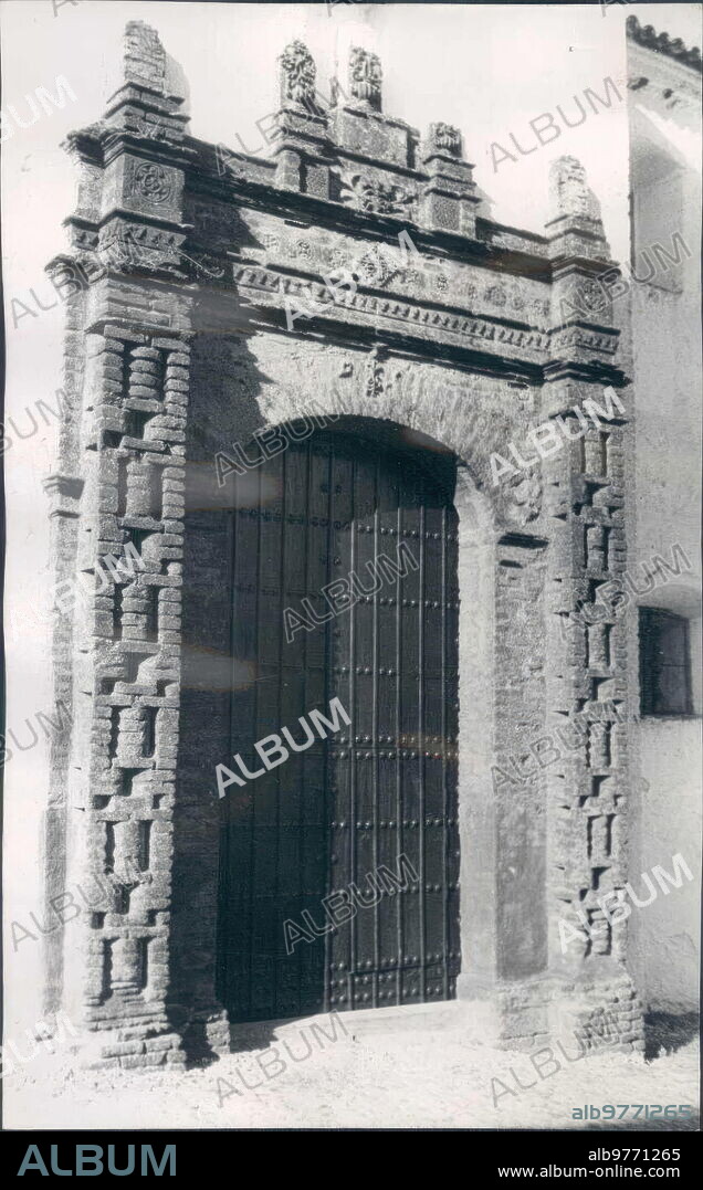 1950. Original cut and carved brick doorway of the convent of Jesus, Mary and Joseph.