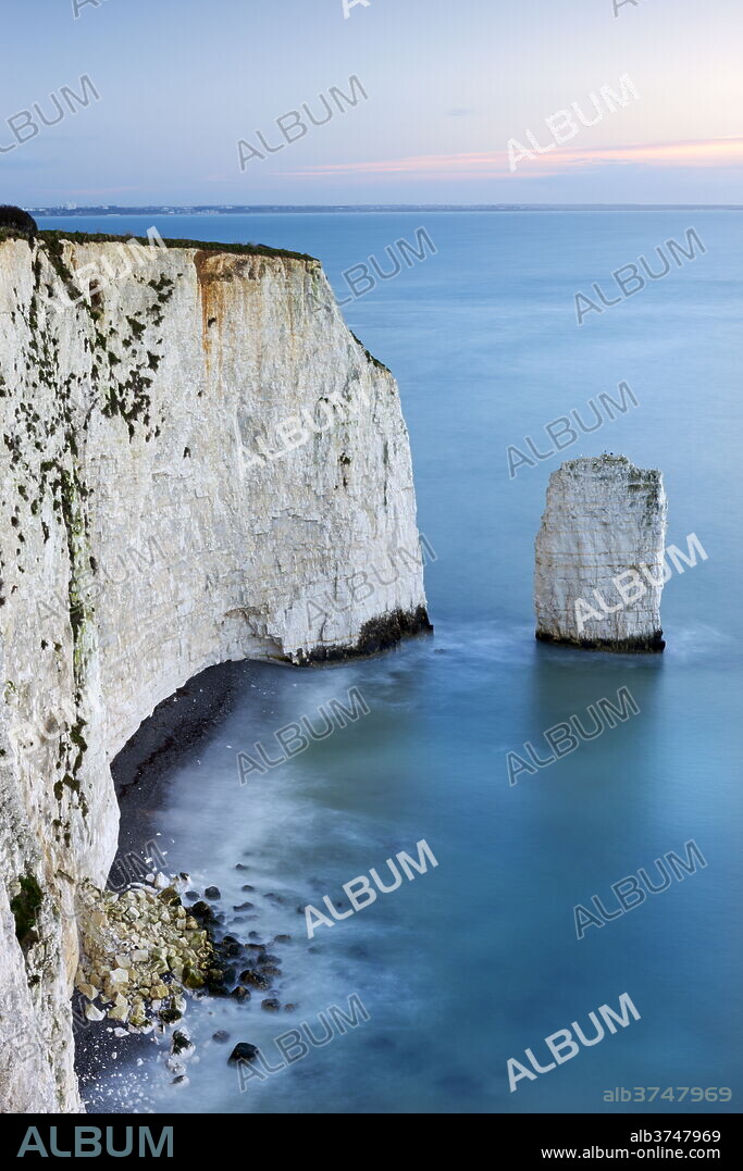 Chalk Cliffs and Sea Stack at South Haven Point, near Old Harry Rocks, Ballard Down, Jurassic Coast, UNESCO World Heritage Site, Dorset, England, United Kingdom, Europe.
