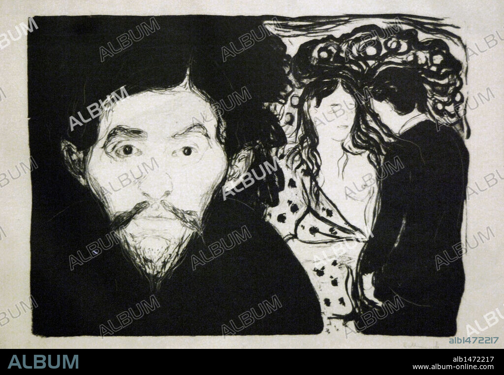 ARTE S. XIX. NORUEGA. EDVARD MUNCH (1863-1944). Pintor y grafista noruego. Considerado uno de los precursores del expresionismo. "CELOS" (1896). Litografía. Museo de Bellas Artes. Budapest. Hungría.