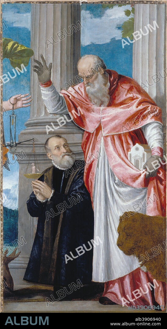 VERONESE (PAOLO CALIARI). St Jerome and a Donor. Date/Period: Ca. 1563. Painting. Oil on canvas Oil. Height: 2,245 mm (88.38 in); Width: 1,200 mm (47.24 in).