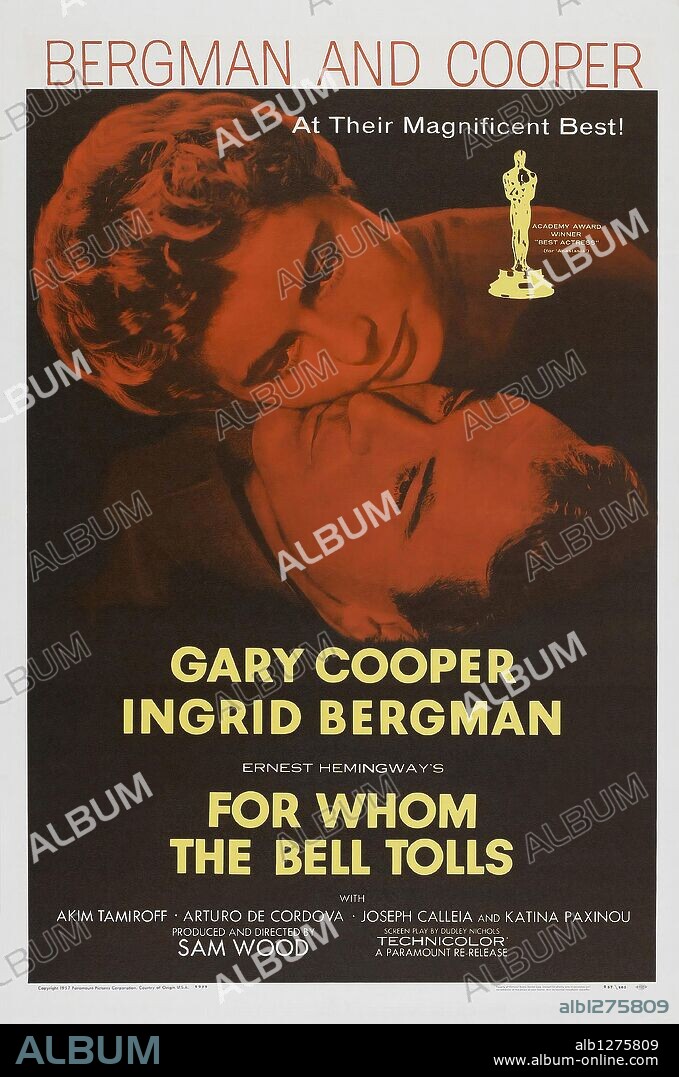 Poster of FOR WHOM THE BELL TOLLS, 1943, directed by SAM WOOD. Copyright PARAMOUNT PICTURES.
