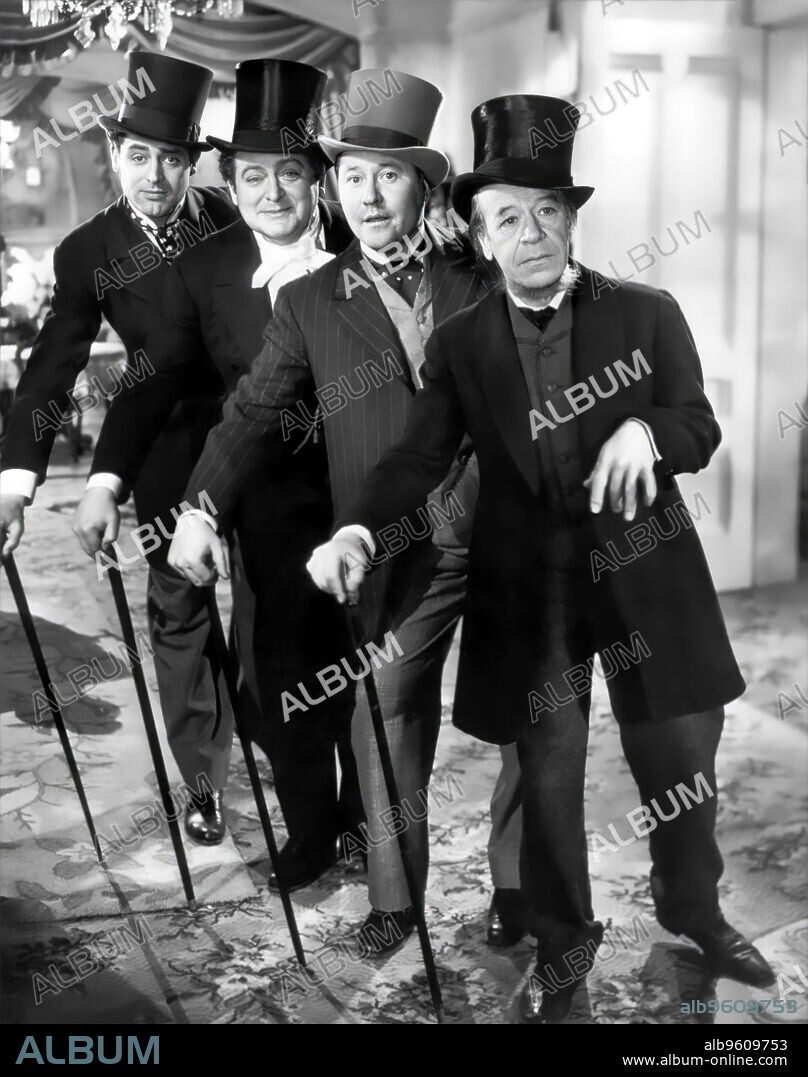 CARY GRANT, DONALD MEEK, EDWARD ARNOLD and JACK OAKIE in THE TOAST OF NEW YORK, 1937, directed by ROWLAND V. LEE. Copyright RKO.