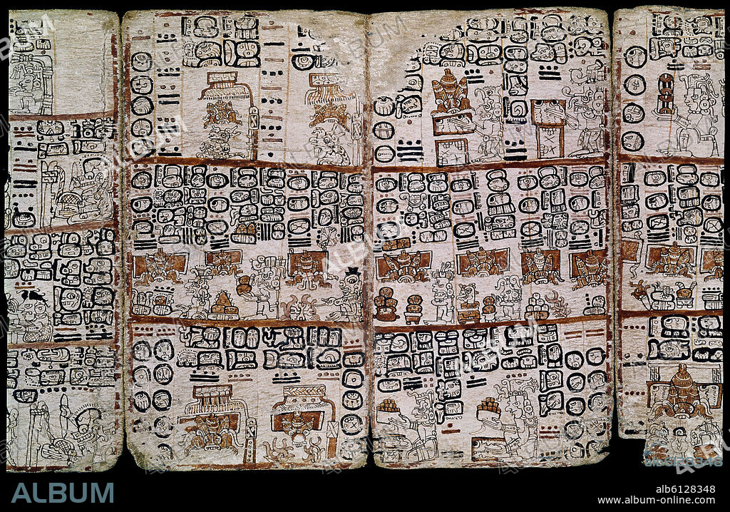 PAGINA DE CODICE TRO-CORTESIANO O DE MADRID - CODICE MAYA HECHO ENTRE EL SIGLO XIII Y XV - DIOSES Y HOMBRES.