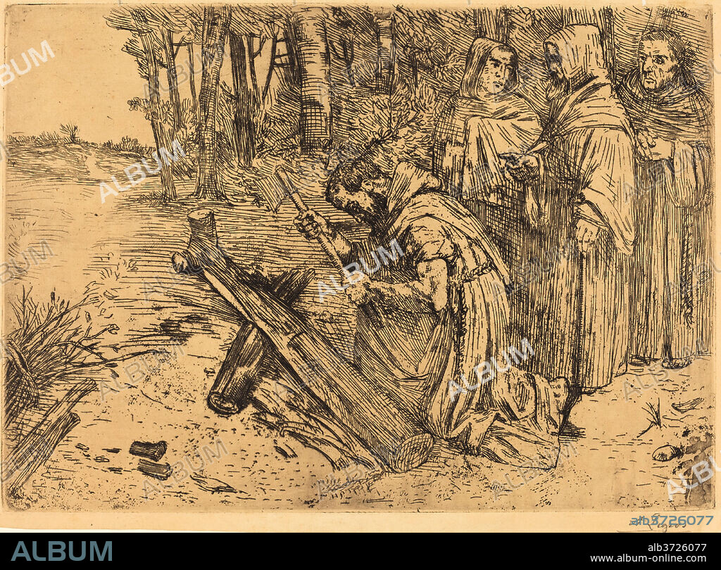 ALPHONSE LEGROS. Monks Chopping Wood (Les moines bucherons). Medium: etching.