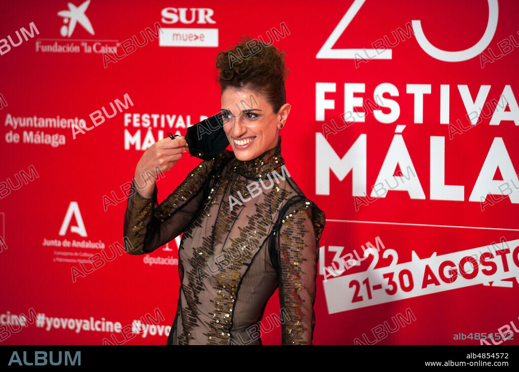 August 21, 2020, Malaga, Spain: Spanish actress Ruth Gabriel seen removing her facemask attends the Malaga Film Festival at Miramar Hotel..The 23rd edition of the Spanish Malaga Film Festival is the first great cinematographic event in Spain after it was postponed due to coronavirus pandemic last month of March. The organization has introduced measures to prevent the spread for coronavirus and to guarantee a secure event. The festival will be held from 21 to 30 August. (Credit Image: © Jesus Merida/SOPA Images via ZUMA Wire).