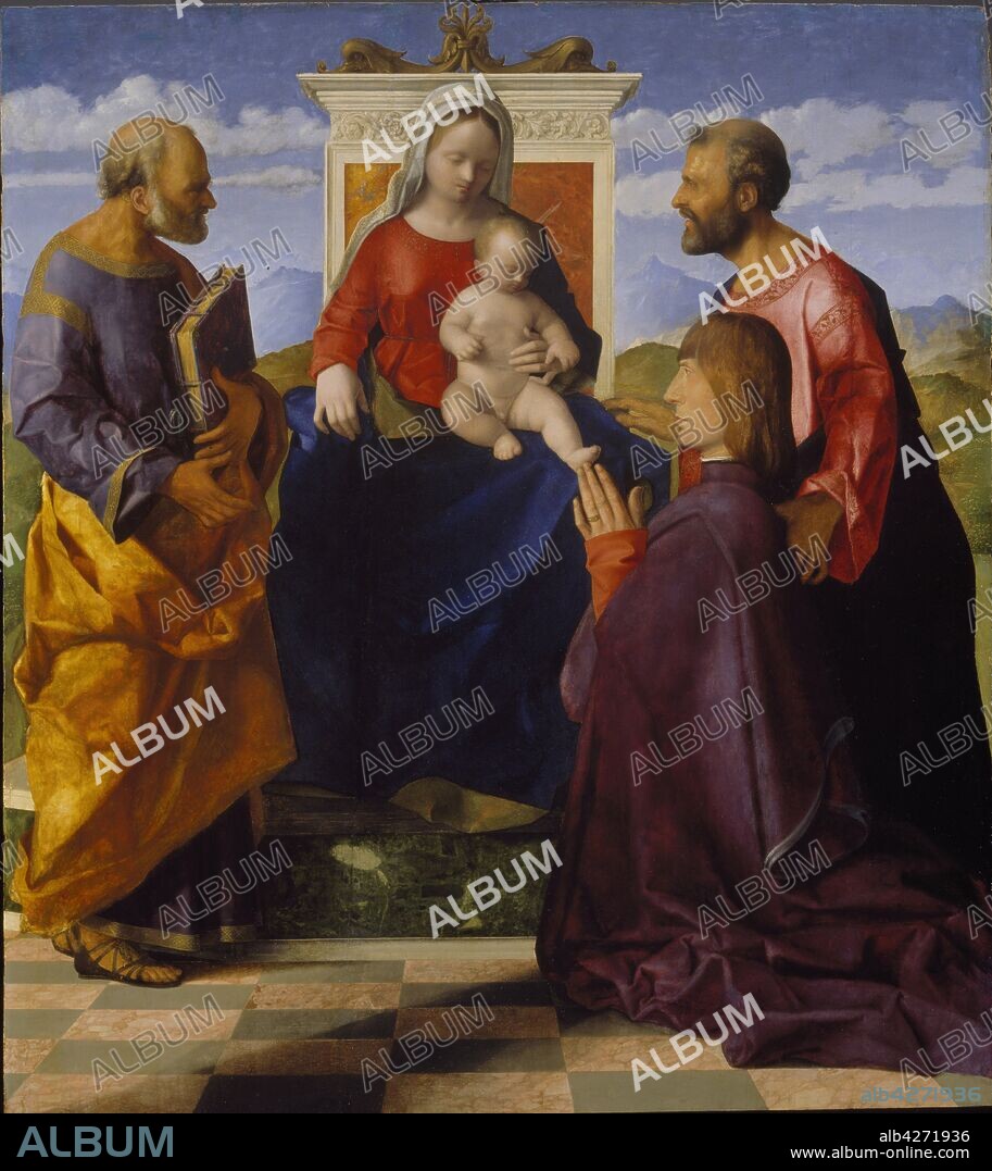 GIOVANNI BELLINI. Virgin and Child with Saint Peter, Saint Mark and a Donor.