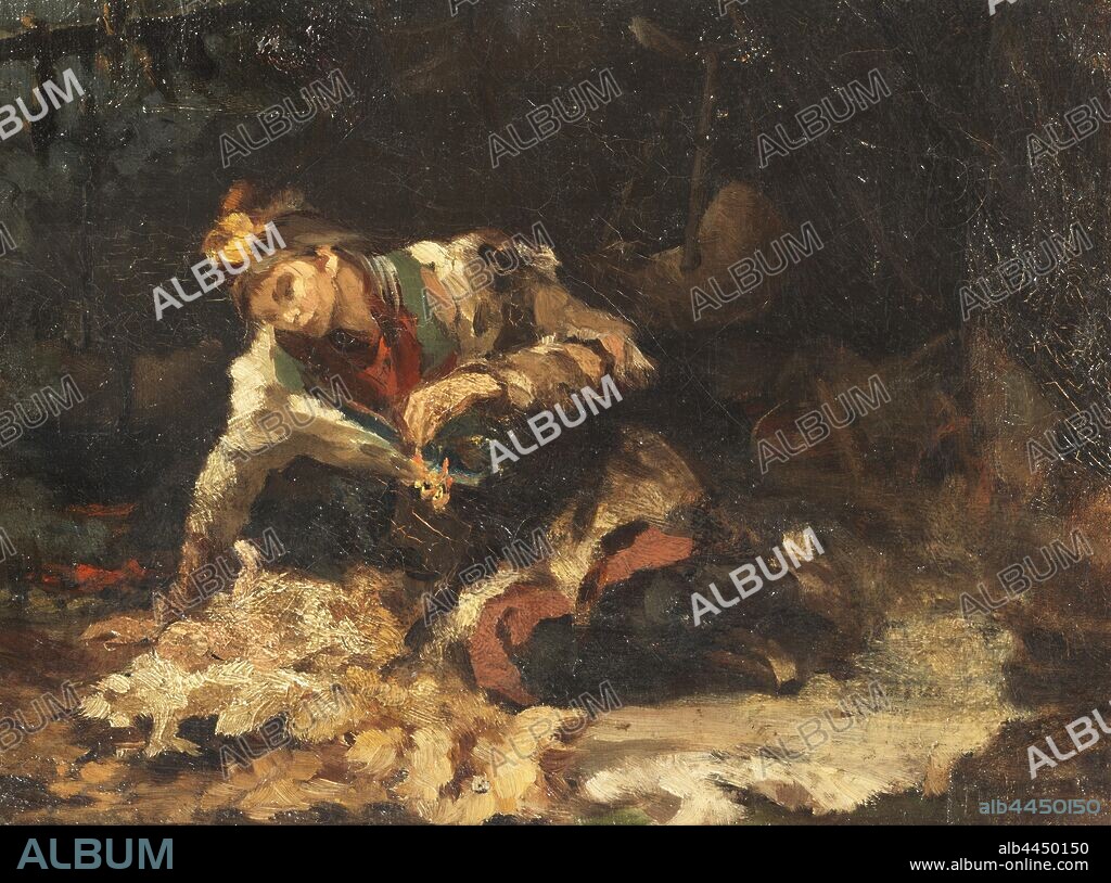 Anna Nordlander, Lapp woman with her child, Study English, Sami Woman and her Child, Sami woman with her child, 1870s, Oil on canvas mounted on masonite, Height, 24 cm (9.4 inches), Width, 31.5 cm (12.4 inches).