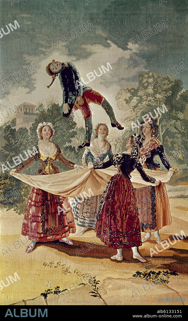 FRANCISCO DE GOYA. Spanish school. Tapestry - The Jumping Jack. Tapiz - El Pelele. Barcelone, Pedrables - Palace.