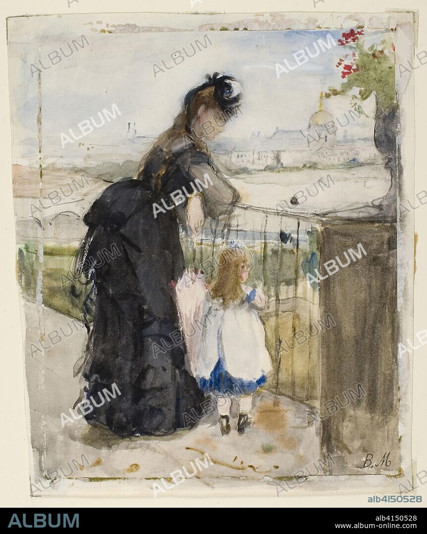 On the Balcony. Berthe Morisot; French, 1841-1895. Date: 1871-1872. Dimensions: 206 × 173 mm. Watercolor, with touches of gouache, over graphite, on off-white wove paper. Origin: France.