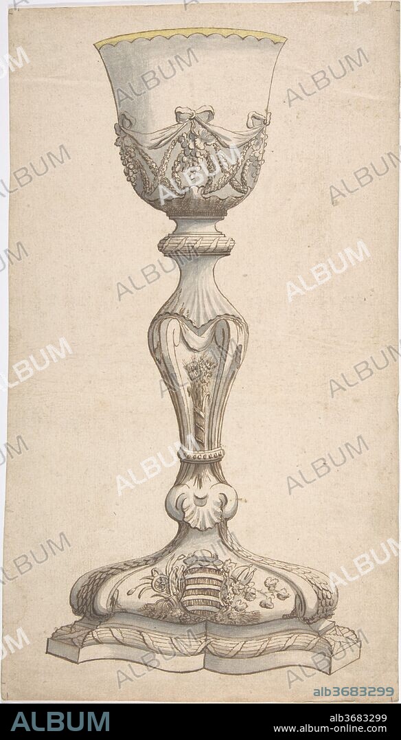 Design for Chalice with Arms of Jean-François Paul LeFevre de Caumartin, Bishop of Vannes. Artist: Anonymous, French, 18th century. Dimensions: sheet: 13 15/16 x 8 1/16 in. (35.4 x 20.4 cm). Date: 18th century.