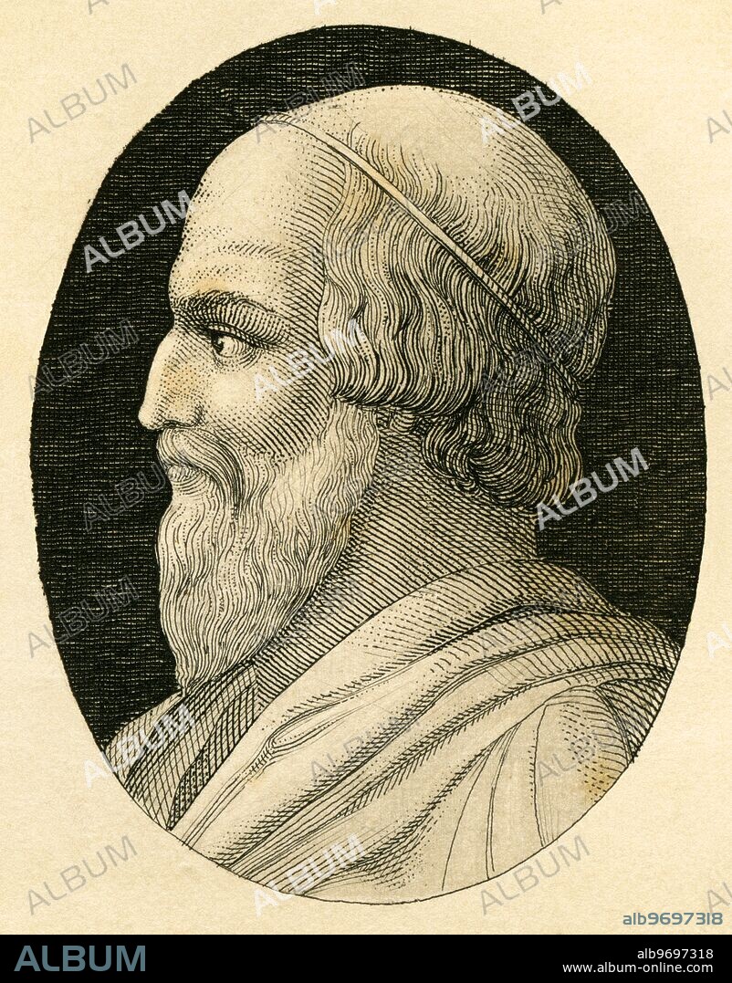 Phidias, antiker Bildhauer , Kupferstich aus Strahlheim, um 1840 , Phidias, Greek sculptor, painter and architect in the 5th century BC , copperplate engraving from Strahlheim, about 1840 .