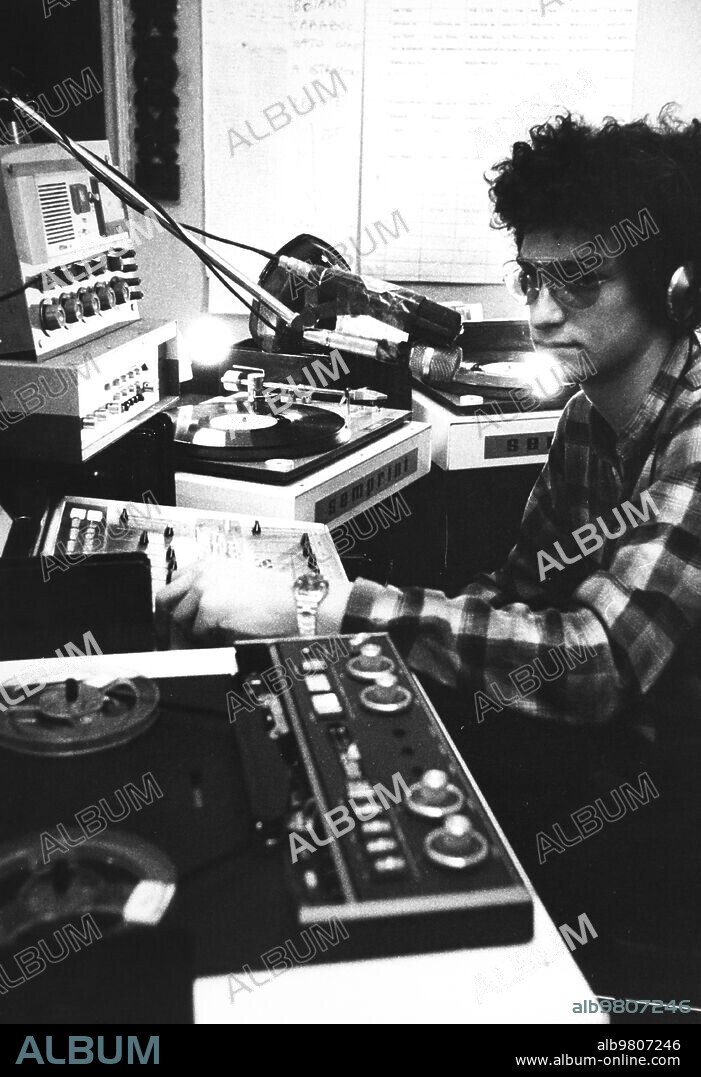 Piero cozzi dj of radio milano international, 1976.