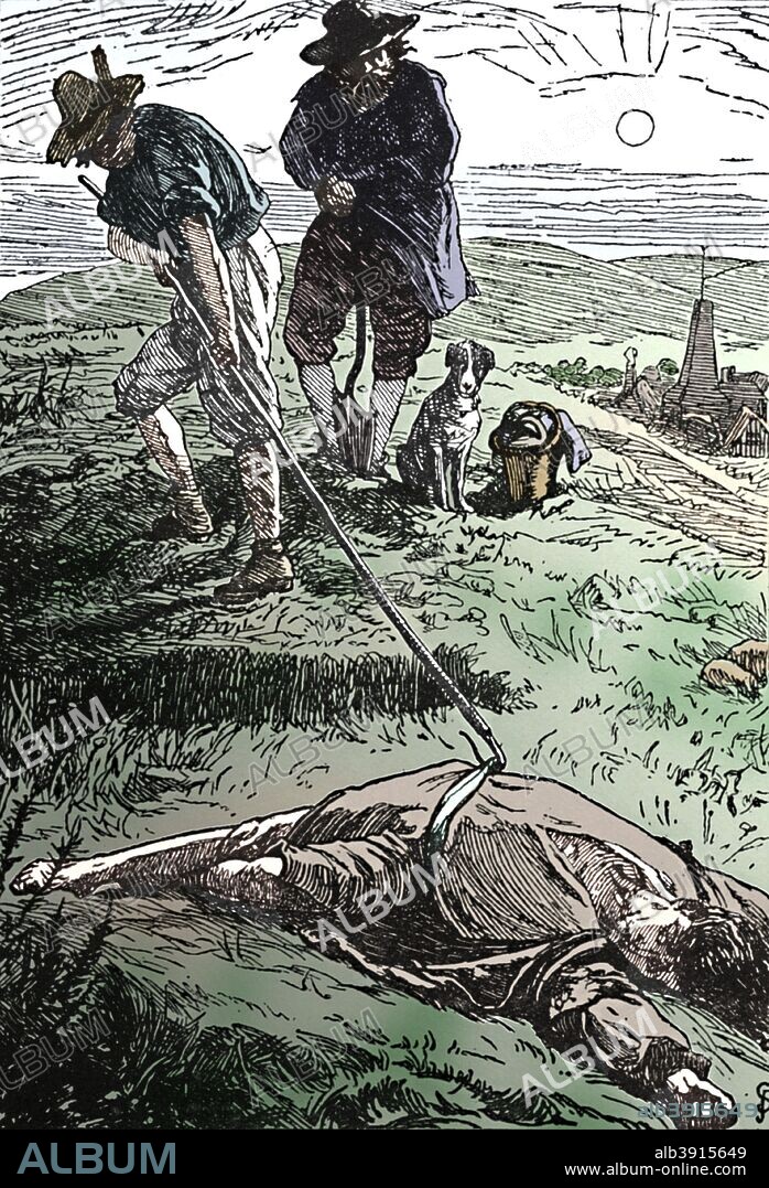 'Illustration from 'History of the Plague' (Defoe)', 1862, (1923). Frederic James Shields (1833-1911) was a British artist, illustrator and designer closely associated with the Pre-Raphaelites. His designs for Daniel Defoe's History of the Plague (1862)  were very successful. From British Book Illustration - Yesterday and To-day edited by Geoffrey Holme. [The Studio, Ltd., London, 1923]. (Colorised black and white print).