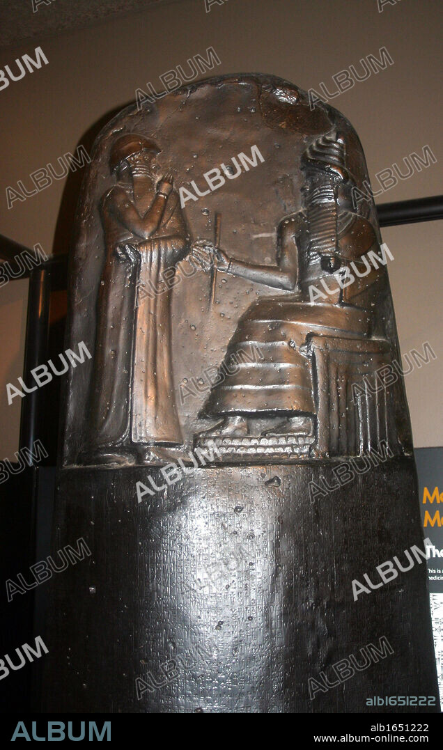 Stele showing part of the Code of Hammurabi (Codex Hammurabi), the best preserved ancient law code, was created c1760 BC (middle chronology) in ancient Babylon.