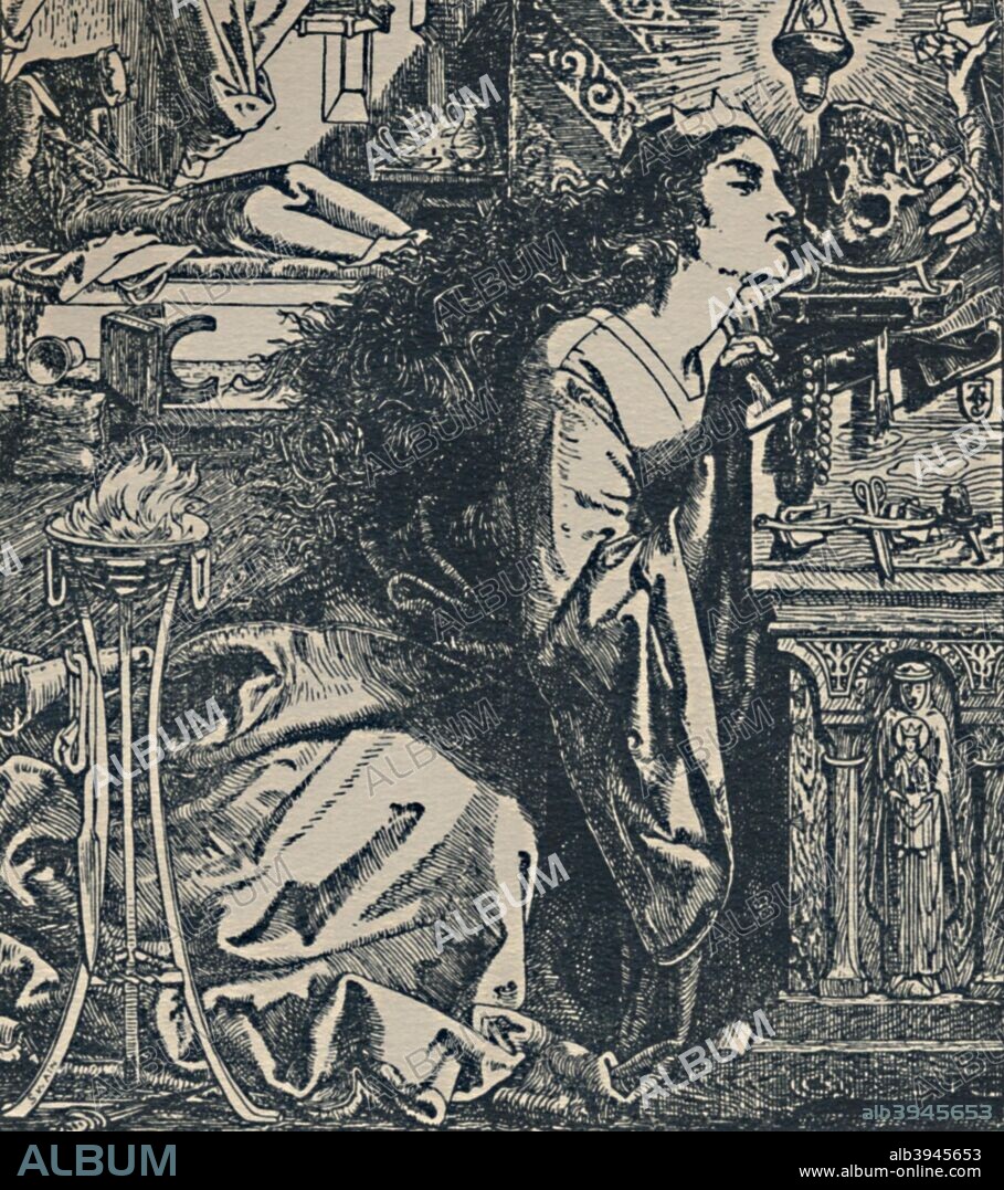 'Rosamond, Queen of the Lombards.', c1850-1900, (1923). Rosamund ( fl. 572) was a Lombard queen. She was the daughter of Cunimund, king of the Gepids, and wife of Alboin, king of the Lombards. From British Book Illustration - Yesterday and To-day edited by Geoffrey Holme. [The Studio, Ltd., London, 1923].