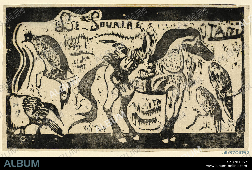 PAUL GAUGUIN. Title Page for "Le Sourire" (Titre du Sourire). Dated: in or after 1895. Medium: woodcut on japan paper.