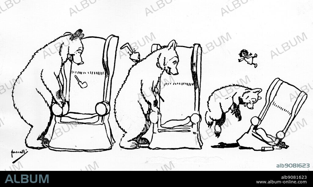 Goldilocks and the Three Bears. Illustration by John Hassall from Mother Goose's Book of Nursery Stories, 1928.