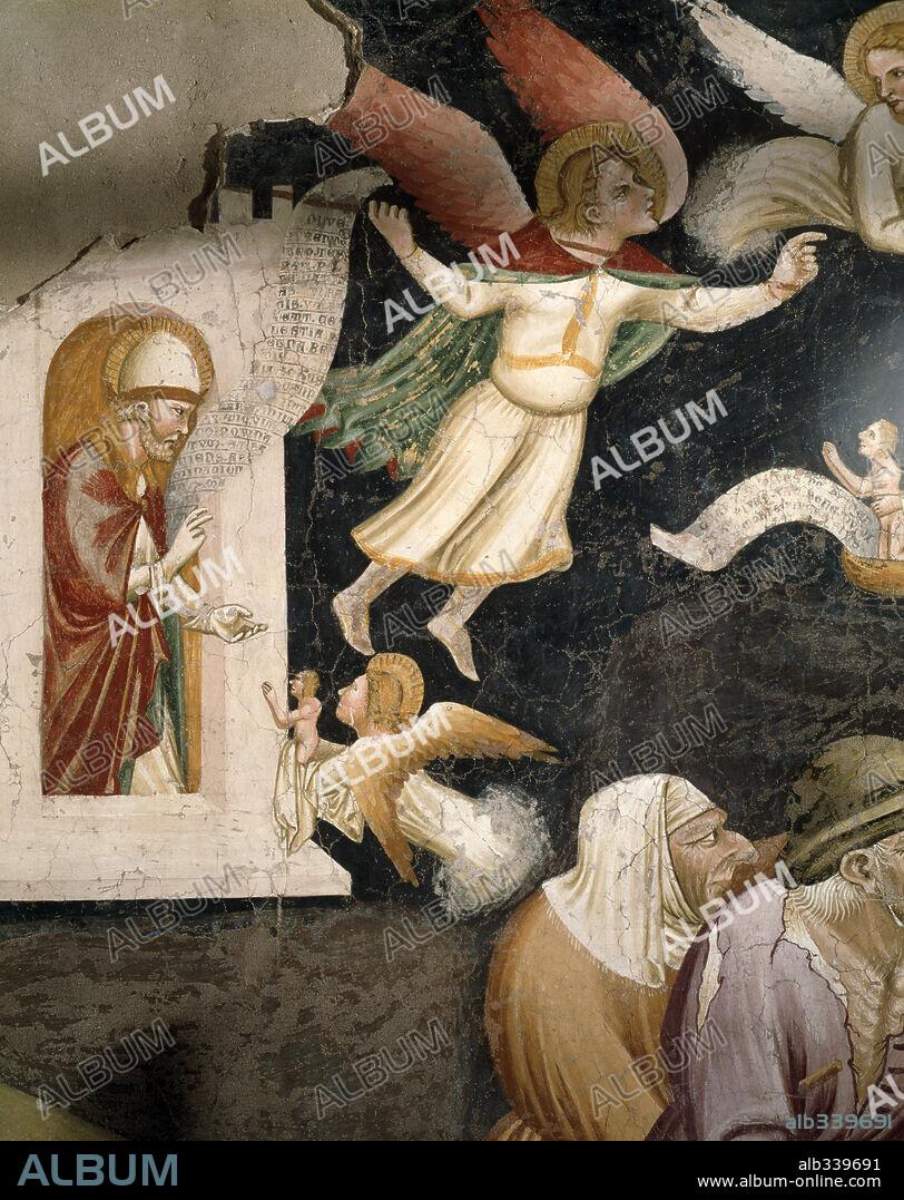 Fresco 13th century by Master of Triumph of Death. Detail from Apocalypse. Dominican Church Bolzano.