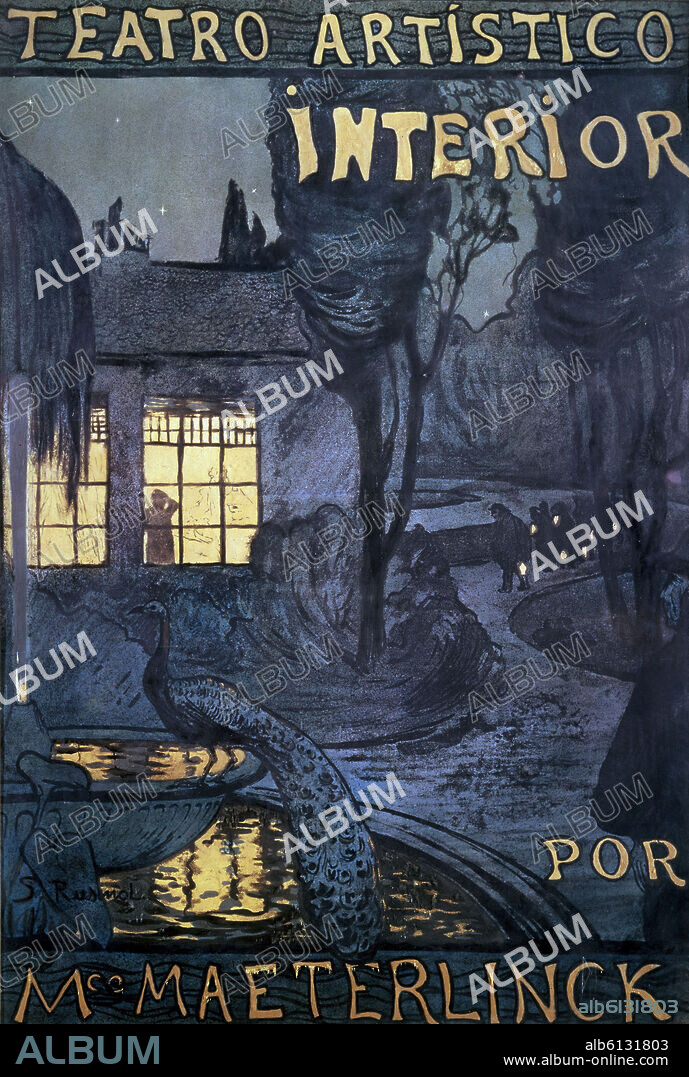 SANTIAGO RUSIÑOL (1861-1931). CARTEL - TEATRO ARTISTICO INTERIOR POR M MAETERLINCK.